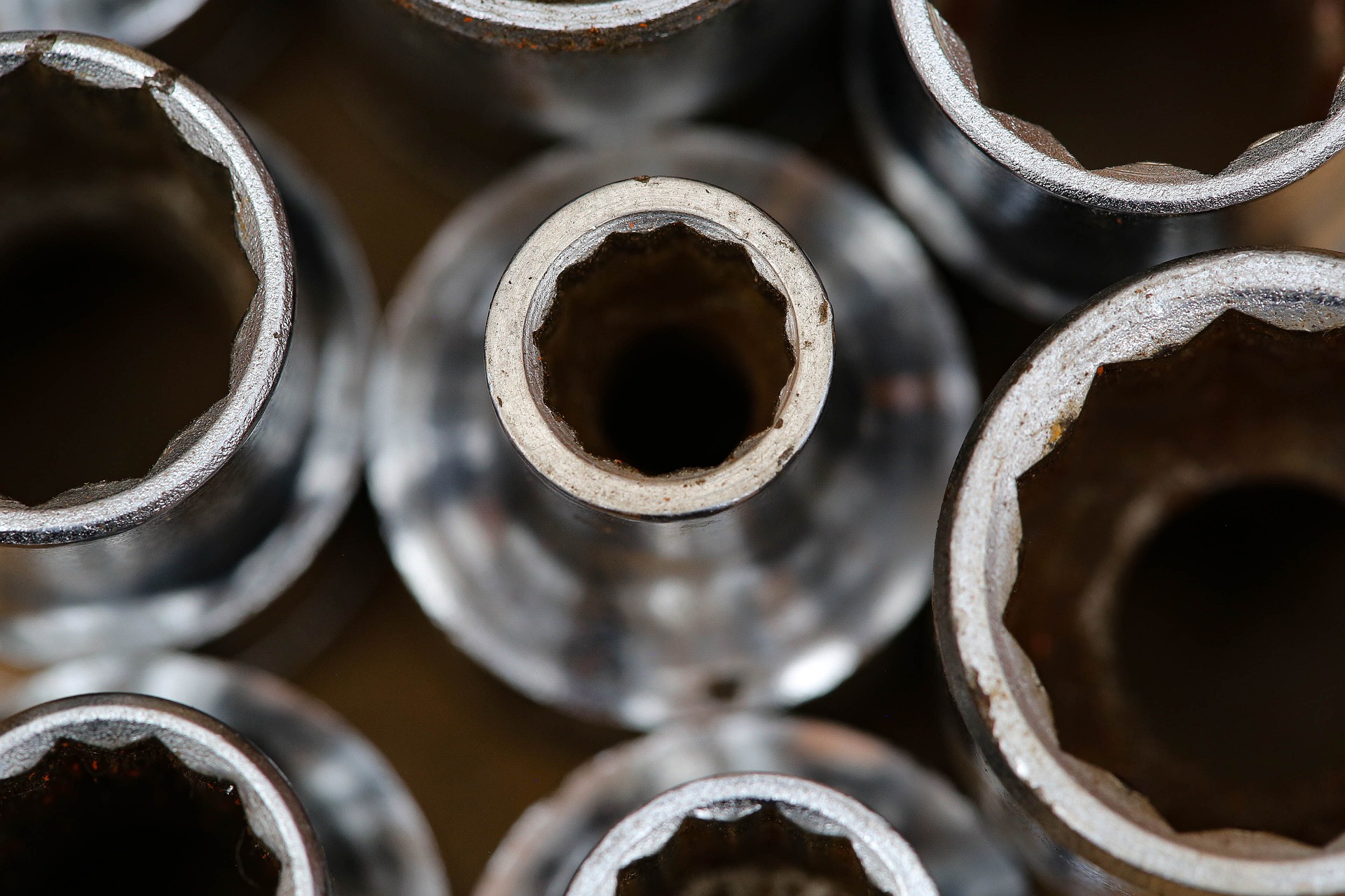 A zoom in of car repair tools